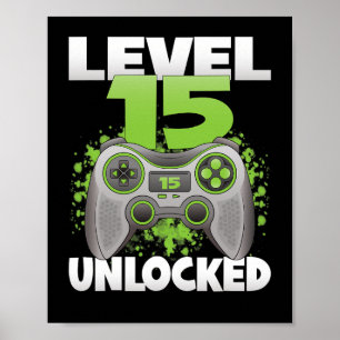 Level 15 freigeschaltet Videospiel 15. Geburtstag Poster