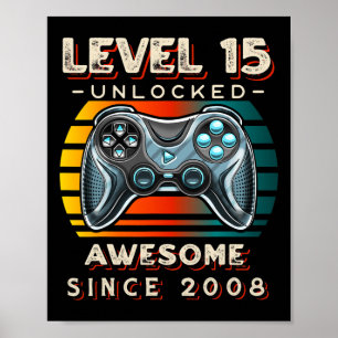 Level 15 Unlock Video Game 15. Geburtstag 15 Jahre Poster