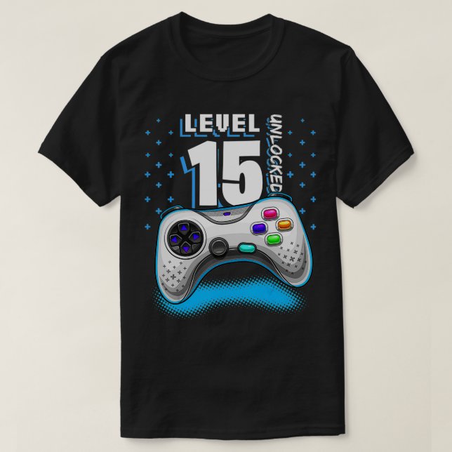 Level 15 Unlocked Retro Video Game 15th Birthday G T-Shirt (Design vorne)