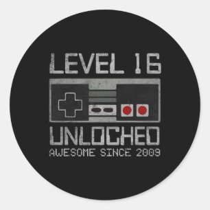 Level 16 freigeschaltet 16. Geburtstag 16-jähriges Runder Aufkleber