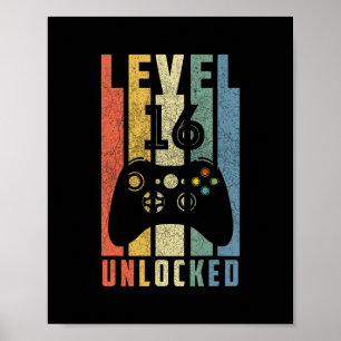 Level 16 freigeschaltet 16. Videospieler Geburtsta Poster