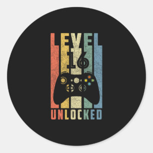Level 16 freigeschaltet 16. Videospieler Geburtsta Runder Aufkleber
