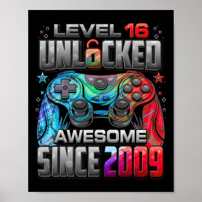 Level 16 freigeschaltet Großartig seit 2009 16. Ge Poster (Vorne)