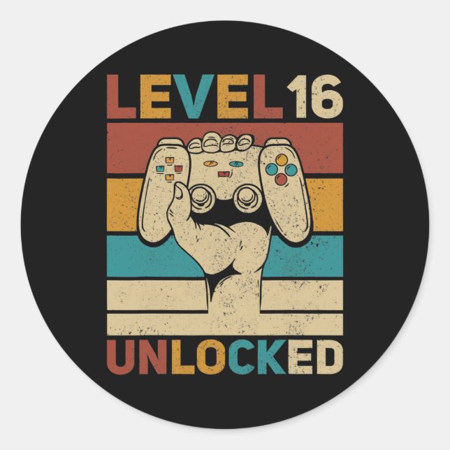 Level 16 Year Old Unlocked 16th Birthday Gamer Runder Aufkleber (Vorderseite)
