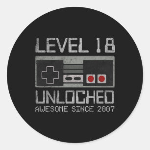 Level 18 freigeschaltet 18. Geburtstag 18-jähriges Runder Aufkleber