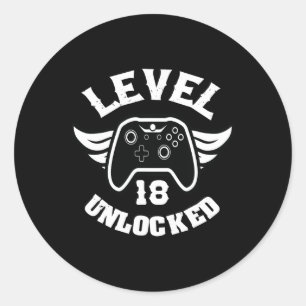 Level 18 freigeschaltet 18. Geburtstag Gaming 18.  Runder Aufkleber
