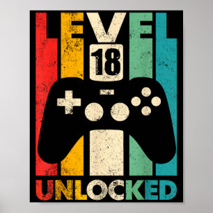 Level 18 freigeschaltet 18. Geburtstag Retro-Video Poster