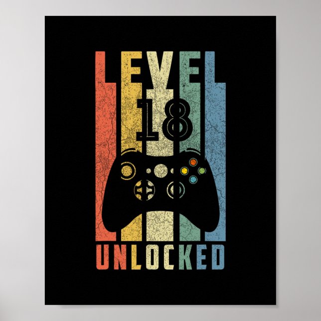 Level 18 freigeschaltet 18. Videospieler-Geburtsta Poster (Vorne)