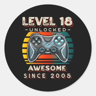 Level 18 Unlock Video Game 18. Geburtstag 18 Jr. O Runder Aufkleber