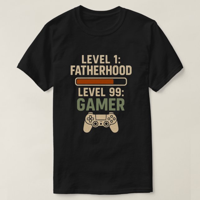 Level 1 Vaterschaft, Level 99 Gamer Design T-Shirt (Design vorne)