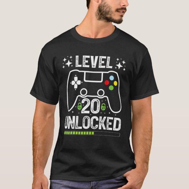 Level 20 Entsperrter Video Game Controller Gamer 2 T-Shirt (Vorderseite)