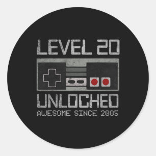 Level 20 freigeschaltet 20. Geburtstag 20-jähriges Runder Aufkleber