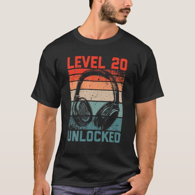 Level 20 Unlock Video Gamer Liebhaber 20. Geburtst T-Shirt (Vorderseite)
