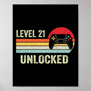 Level 21 freigeschaltet 21. Videospieler-Geburtsta Poster