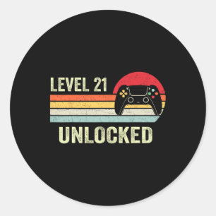Level 21 freigeschaltet 21. Videospieler-Geburtsta Runder Aufkleber