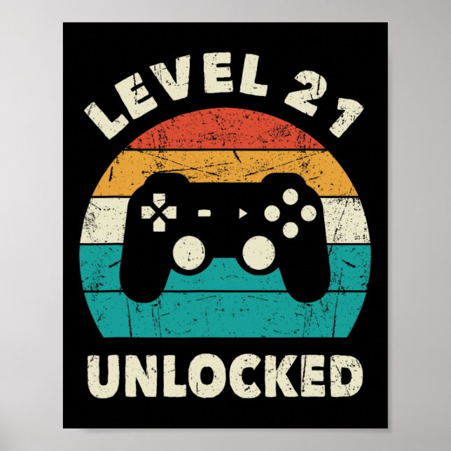 Level 21 freigeschaltet - Retro Vintage lustiger 2 Poster (Vorne)
