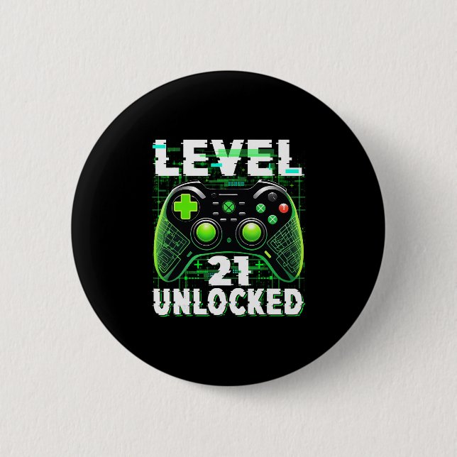 Level 21 freigeschaltetes Shirt lustiger Videospie Button (Vorderseite)