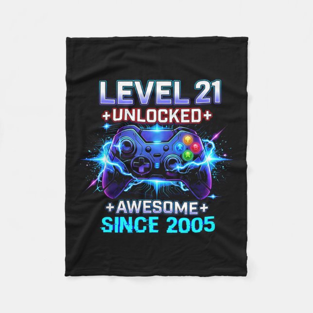 Level 21 Unlocked Awesome Since 2005 21st Birthday Fleecedecke (Vorderseite)