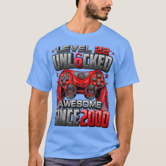 Level 22 Unlocked Awesome Since 2000 22nd Birthday T-Shirt