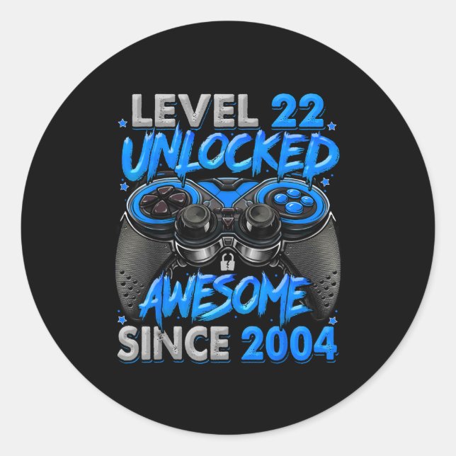 Level 22 Unlocked Awesome Since 2004 22nd Birthday Runder Aufkleber (Vorderseite)