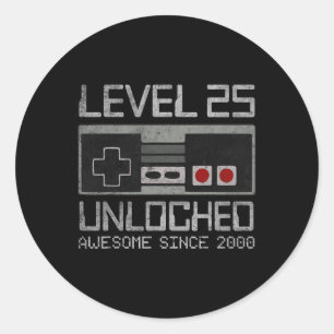 Level 25 freigeschaltet 25. Geburtstag 25 Jahre al Runder Aufkleber