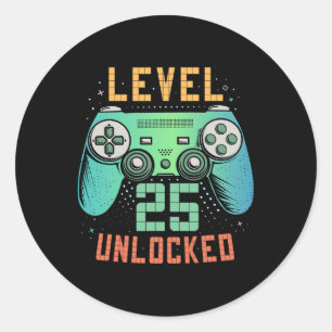 Level 25 freigeschaltet 25. Geburtstag Gamer-Gesch Runder Aufkleber