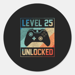 Level 25 freigeschaltete Videospieler 25. Geburtst Runder Aufkleber