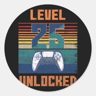 Level 25 Shirt Video Gamer 25. Geburtstag Runder Aufkleber