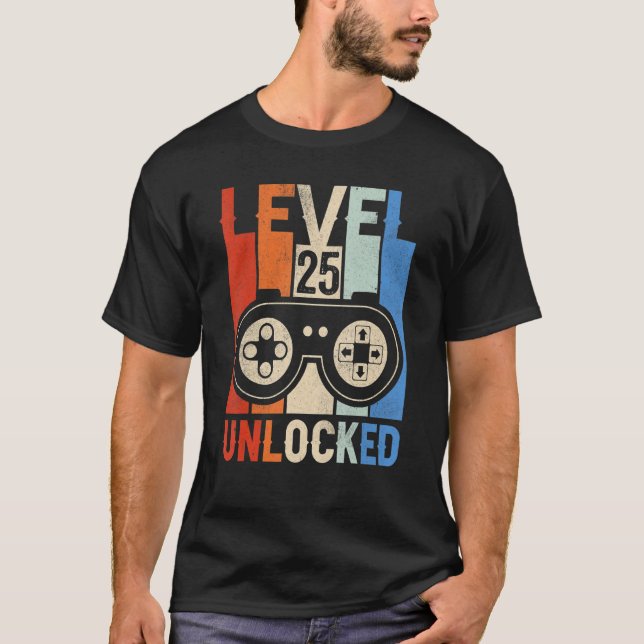 Level 25 Unlocks Videospiel 25 Geburtstag T-Shirt (Vorderseite)
