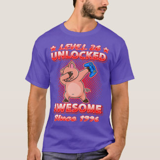 Level 26 Unlocked Gamers Born 1996 Dabbing Pig 26t T-Shirt