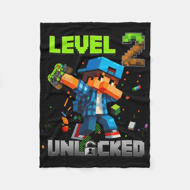 Level 2 Unlocked Funy Birthday Boy Pixel Gamer 2nd Fleecedecke (Vorderseite)