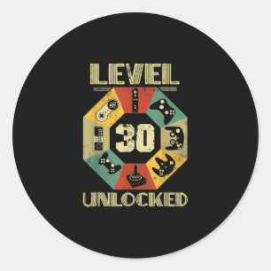 Level 30 freigeschaltet Videospieler 30. Geburtsta Runder Aufkleber