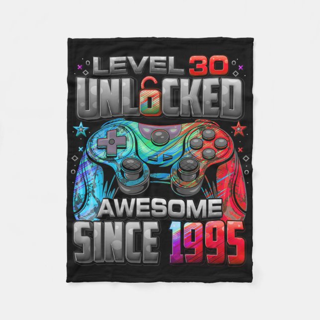 Level 30 Unlocked Awesome Since 1995 30th Birthday Fleecedecke (Vorderseite)