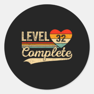Level 32 erreicht 32 Jahre Videospieler Hochzeit Runder Aufkleber
