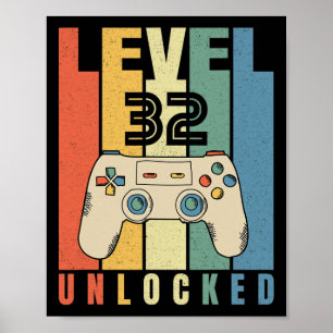 Level 32 freigeschaltete Gamer 32. Geburtstagsdeko Poster