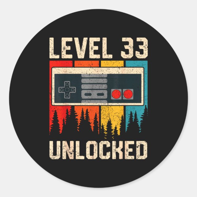 Level 33 Unlocked Video Game Controller Birthday M Runder Aufkleber (Vorderseite)