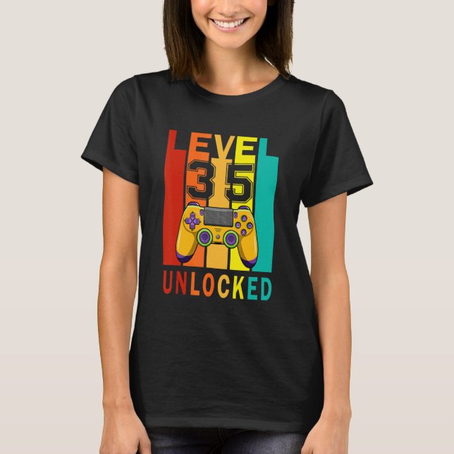 Level 35 Unlocked   Video Gamer 35th Birthday T-Shirt (Vorderseite)