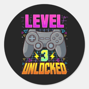 Level 3 Freigeschaltetes T-Shirt Videospiel Jungen Runder Aufkleber