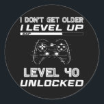 Level 40 Unlocked Gamer 40th Birthday Decorations Runder Aufkleber<br><div class="desc">Level 40 Unlocked Gamer 40th Birthday Decorations Party 1982 Gift. Perfect gift for your dad,  mom,  dad,  men,  women,  friend and family members on Thanksgiving Day,  Christmas Day,  Mothers Day,  Fathers Day,  4th of July,  1776 Independent Day,  Veterans Day,  Halloween Day,  Patrick's Day</div>