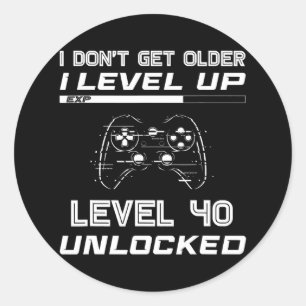 Level 40 Unlocked Gamer 40th Birthday Decorations Runder Aufkleber