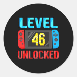 Level 46 freigeschaltet Geburtstagsvideo Gamer 46. Runder Aufkleber