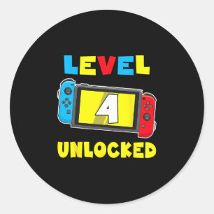 Level 4 Freigeschaltet 4. Geburtstags-Shirt Videos Runder Aufkleber