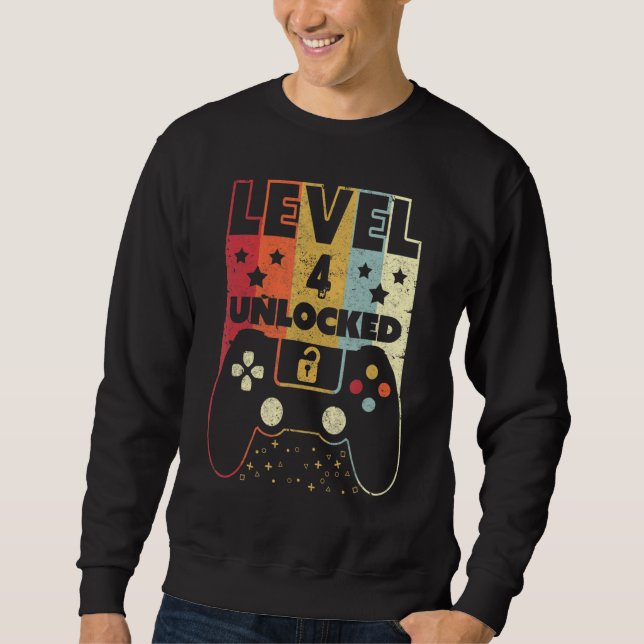 Level 4 freigeschaltet  Videospieler 4. Geburtstag Sweatshirt (Vorderseite)