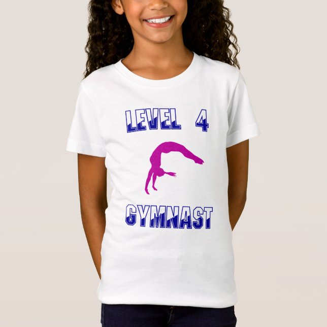 Level 4 Gymnast Blau und Magenta Gymnastik T-Shirt (Vorderseite)