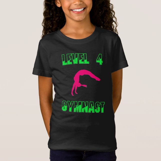 Level 4 Gymnast Neonrosa und grüner T - Shirt (Vorderseite)