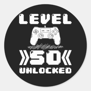 Level 50 freigeschaltet 50. Geburtstag 50-jähriger Runder Aufkleber