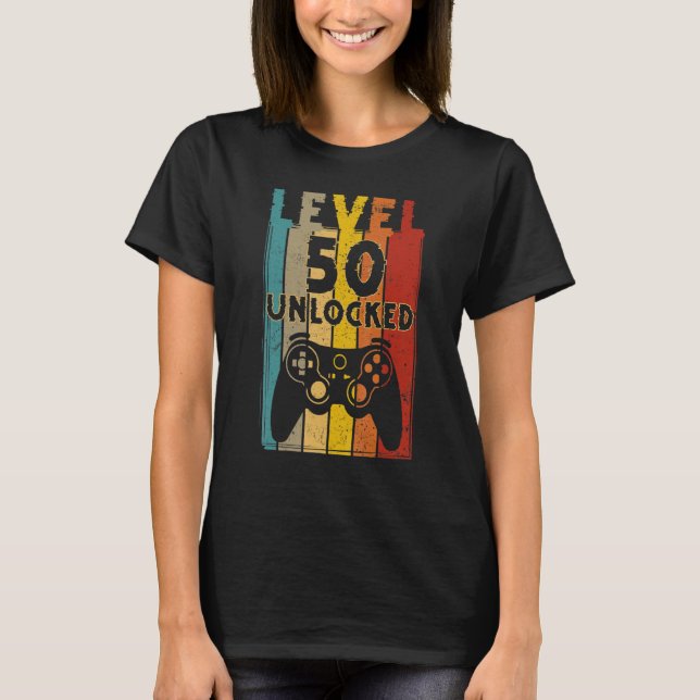 Level 50 Unlock Shirt Funny Video Gamer 50. Bir (Vorderseite)