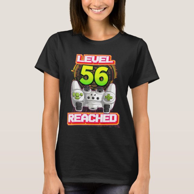 Level 56 Reached Gamer 56th Birthday Video Gaming  T-Shirt (Vorderseite)