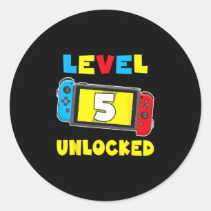 Level 5 freigeschaltet 5. Geburtstags-Shirt Videos Runder Aufkleber