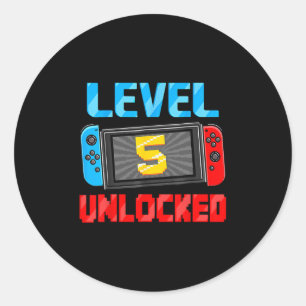 Level 5 freigeschaltet Gamer 5. Geburtstagsgeschen Runder Aufkleber